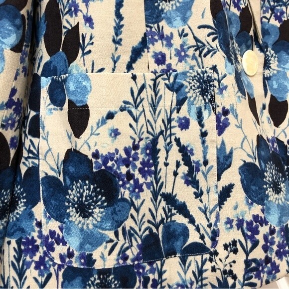 Norm Thompson Blazer Womens Large Blue Linen Floral Watercolor Blend One Button - Picture 6 of 15